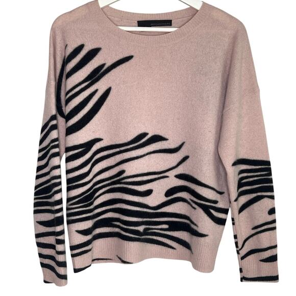 360Cashmere 100% Cashmere Zebra Boxy Pullover Sweater Pink/Black Women's Size S - Picture 1 of 8